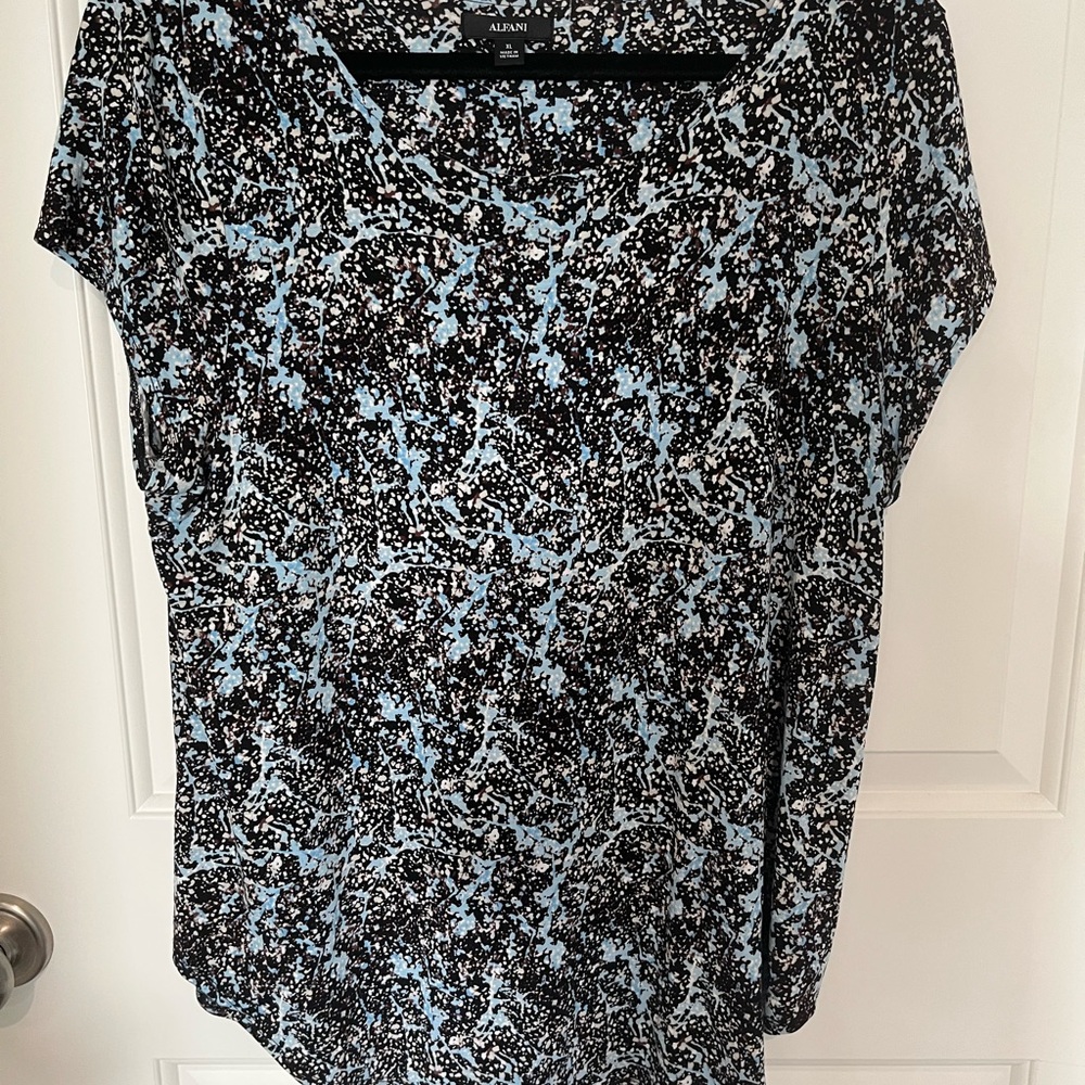 Alfani Women's Abstract Black and Light Blue Blouse